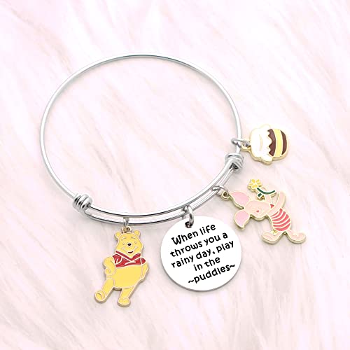 Women Girls Bracelet Inspirational Gift for Her Winnie The Pooh and Piglet Charm Bracelet Encouragement Bracelet for Birthday Christmas Gift (When Life)