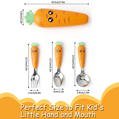 Toddler Utensils, FXFSTEEL Toddler Silverware Kids Spoons and Forks Set, Travel Utensils Flatware Set with Case for Kids, Toddler Cutlery includes Fork Spoon Grapefruit Spoon