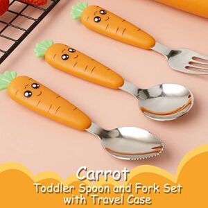 Toddler Utensils, FXFSTEEL Toddler Silverware Kids Spoons and Forks Set, Travel Utensils Flatware Set with Case for Kids, Toddler Cutlery includes Fork Spoon Grapefruit Spoon