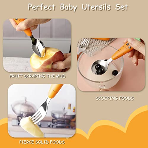 Toddler Utensils, FXFSTEEL Toddler Silverware Kids Spoons and Forks Set, Travel Utensils Flatware Set with Case for Kids, Toddler Cutlery includes Fork Spoon Grapefruit Spoon