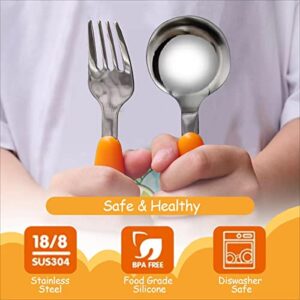 Toddler Utensils, FXFSTEEL Toddler Silverware Kids Spoons and Forks Set, Travel Utensils Flatware Set with Case for Kids, Toddler Cutlery includes Fork Spoon Grapefruit Spoon