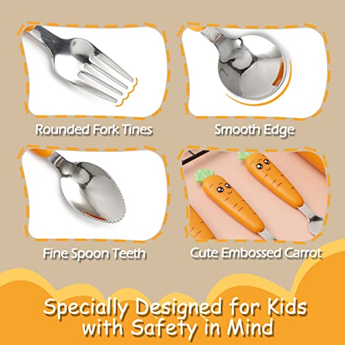 Toddler Utensils, FXFSTEEL Toddler Silverware Kids Spoons and Forks Set, Travel Utensils Flatware Set with Case for Kids, Toddler Cutlery includes Fork Spoon Grapefruit Spoon