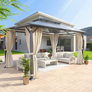 jolydale 10x13 hardtop gazebo, aluminum frame with double mesh screen, uv protection, suitable for patios, decks, gardens, lawns and pools