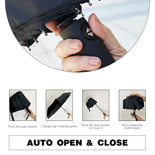 VIVIAN & TOMMY Travel Umbrella Windproof Auto Open Close Compact Folding Umbrella UV Protection Strong Steel Lightweight Portable for Women and Men (Black)