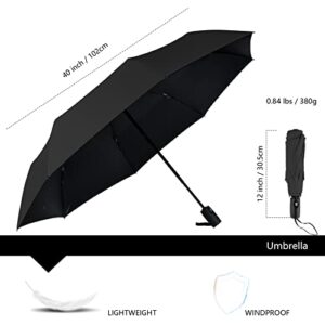 VIVIAN & TOMMY Travel Umbrella Windproof Auto Open Close Compact Folding Umbrella UV Protection Strong Steel Lightweight Portable for Women and Men (Black)