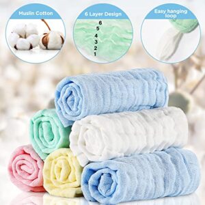 Kenning 30 Pcs Muslin Burp Cloths Cotton Hand Washcloths 2 Sizes 6 Layers Soft Absorbent Burping Cloths for Babies Burp Rags Diapers Bibs Newborn Baby Wipes for Boys Girls, 5 Colors