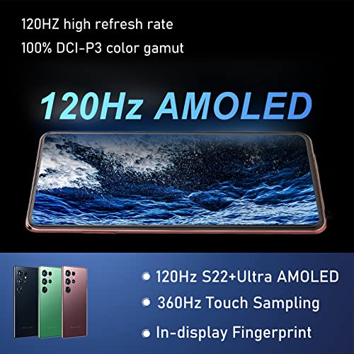 ASHATA Unlocked Android 10 Smartphone Cellphone, 6.82 inch HD Fingerprint/Face Unlock 4G Net Mobile Phone, Dual SIM, 6GB RAM 128GB ROM, 5MP 24MPCamera, 7300mAh Battery, Gold(US)