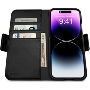 Dreem Fibonacci iPhone 14 Pro Max Wallet Case / 2-in-1 Shockproof MagSafe Case and Detachable Luxury Vegan Leather Folio with RFID Card Protection and Stand; for Women and Men - Black
