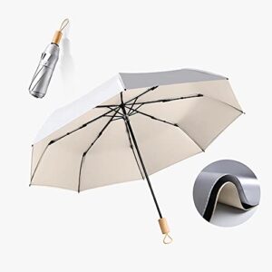 gyy one-key automatic umbrella to open＆close with double-layer(titanium silver＆vinyl),8-bone＆3-fold for sunny＆rainy (cream beige)