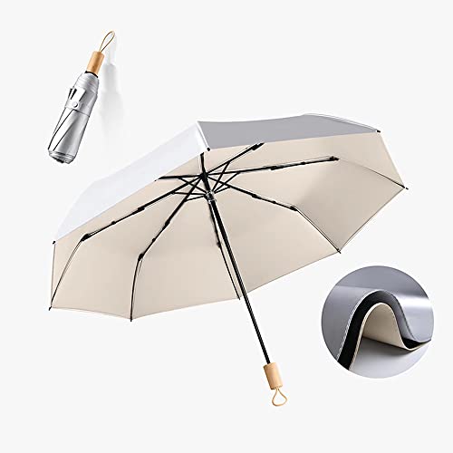 GYY One-Key Automatic Umbrella to Open＆Close with Double-Layer(Titanium Silver＆Vinyl),8-Bone＆3-Fold for Sunny＆Rainy (Cream Beige)