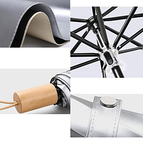 GYY One-Key Automatic Umbrella to Open＆Close with Double-Layer(Titanium Silver＆Vinyl),8-Bone＆3-Fold for Sunny＆Rainy (Cream Beige)