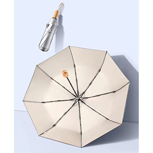 GYY One-Key Automatic Umbrella to Open＆Close with Double-Layer(Titanium Silver＆Vinyl),8-Bone＆3-Fold for Sunny＆Rainy (Cream Beige)