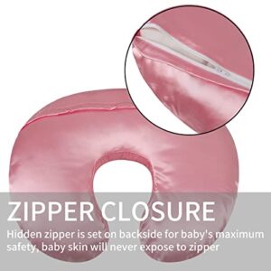 Satin Nursing Pillow Cover Set 2 Pack Ultra Soft Silk Compatible with Boppy Pillow Protect for Baby Hair and Skin Grey & Pink