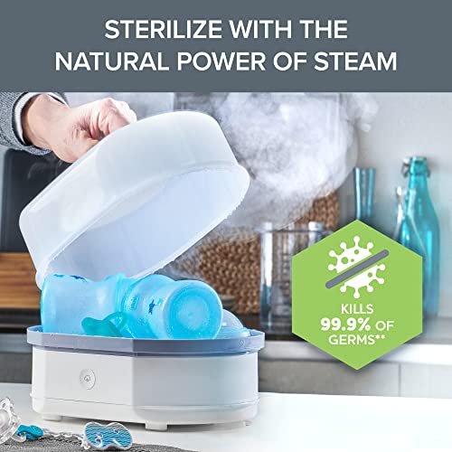 Chicco Baby Bottle Steam Sterilizer 3 in 1 modular system - eliminates 99.9% of harmful bacteria in baby bottles, quickly and naturally with the power of steam, White/Grey