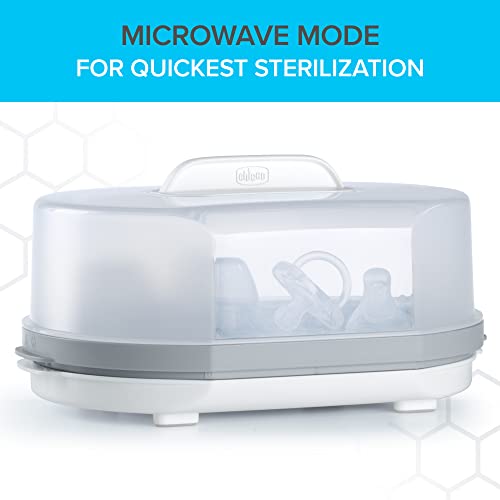 Chicco Baby Bottle Steam Sterilizer 3 in 1 modular system - eliminates 99.9% of harmful bacteria in baby bottles, quickly and naturally with the power of steam, White/Grey