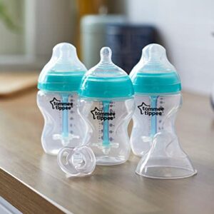 Tommee Tippee Advanced Anti-Colic Bottle Starter Set | 3X 9oz Bottles, Breast-Like Nipples, Unique Anti-Colic Vent | 0-6m Ultra-Light Silicone Pacifier