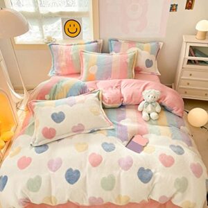 morromorn pink duvet cover queen, rainbow bedding sets, fluffy comforter covers set, down alternative blanket ultra soft kawaii cute for girls kids teen women full double size