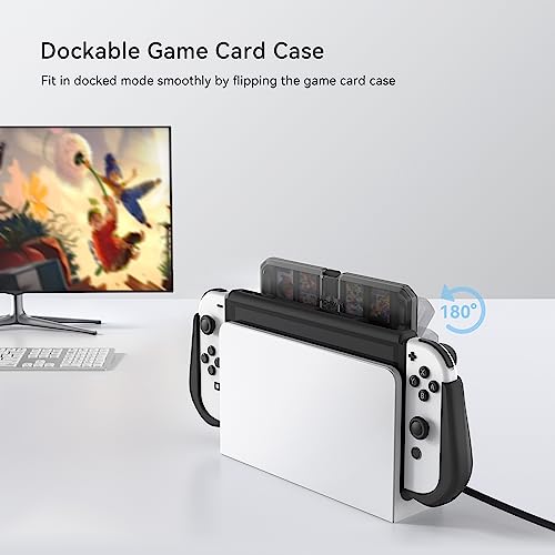 KIWIHOME Dockable Case Compatible with Nintendo Switch OLED Model 2021, [Flip Design 4 Game Card Slots], Ergonomic Comfort TPU Grip Protective Case for Switch OLED Console and Joy-Cons, Black