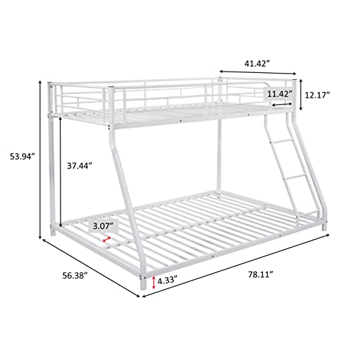 UBGO Twin Over Full Metal, Lower Extended Design with Ladder and Safety Railing Bunk Bed for Apartment Dormitory Bedroom Furniture Set-White