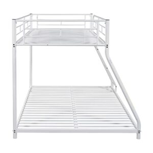 UBGO Twin Over Full Metal, Lower Extended Design with Ladder and Safety Railing Bunk Bed for Apartment Dormitory Bedroom Furniture Set-White