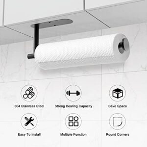 sungwoo Thickened Steel Paper Towel Holders Under Cabinet for Kitchen, Bathroom, SUS304 Stainless Steel Pipe Hanging Paper Towel Rack Wall Mount, Self-Adhesive and Screws, Black