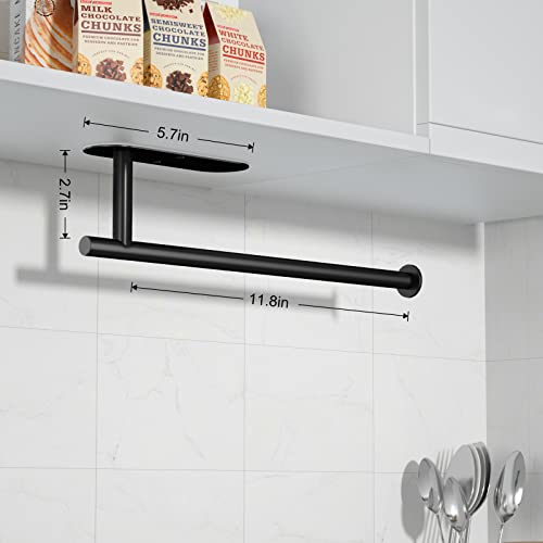 sungwoo Thickened Steel Paper Towel Holders Under Cabinet for Kitchen, Bathroom, SUS304 Stainless Steel Pipe Hanging Paper Towel Rack Wall Mount, Self-Adhesive and Screws, Black