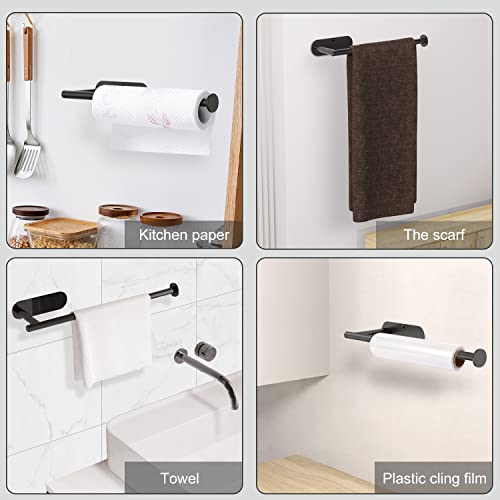 sungwoo Thickened Steel Paper Towel Holders Under Cabinet for Kitchen, Bathroom, SUS304 Stainless Steel Pipe Hanging Paper Towel Rack Wall Mount, Self-Adhesive and Screws, Black