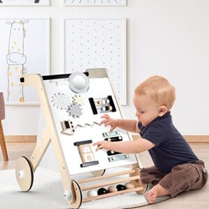 Beright Wooden Baby Walker with Roller, Push and Pull Learning Activity Walker, Multi-Functional Kids’ Activity Toy, Multiple Activities Center, Develops Motor Skills & Stimulates Creativity