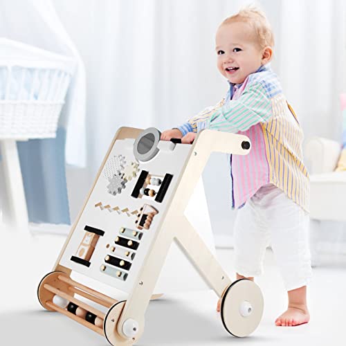 Beright Wooden Baby Walker with Roller, Push and Pull Learning Activity Walker, Multi-Functional Kids’ Activity Toy, Multiple Activities Center, Develops Motor Skills & Stimulates Creativity