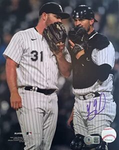 yasmani grandal chicago white sox catcher signed autographed 8x10 photo beckett coa - yaz next to liam hendriks with gloves over mouths