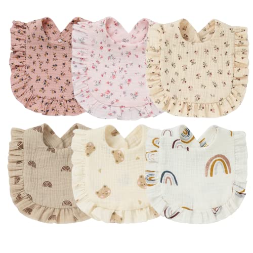 Smarbore 6 Pack Muslin Baby Bibs, Baby Bandana Drool Bibs 100% Muslin Cotton Multi-Use Scarf Bibs for Teething and Drooling