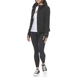 Calvin Klein Women's Scuba Side Panel and Sleeve Detail Adjustable Hood Zip PocketsPuffer, Black, X-Large