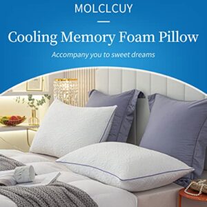 MOLCLCUY Memory Foam Pillows Standard Size Set of 2 Adjustable Cool Bamboo Pillow for Side Back Stomach Sleepers Luxury Gel Pillow with Washable Cover