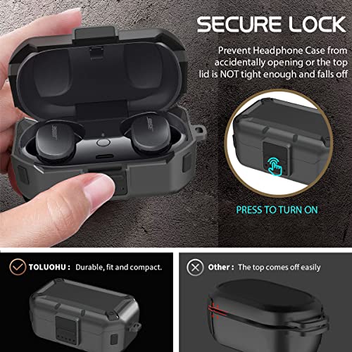 TOLUOHU Case for Bose QuietComfort Earbuds Case with Lock, Shock-Absorbing Protective PC+TPU Security Lock Case Cover Compatible with Bose QuietComfort Earbuds for Men Women with Keychain (Black)