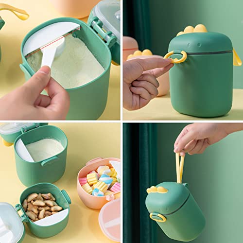 Formula Dispenser with Scoop, Dinosaur Formula Container Portable Milk Powder Storage Box with Handle Fruit Snack Food Holder for Travel Outdoor (L)