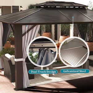 Aoxun 10'x 12' Hardtop Gazebo, Outdoor Dual-Layer Galvanized Steel Double Roof Aluminum Furniture Gazebo Canopy with Netting and Curtains for Deck Backyard Wedding Garden