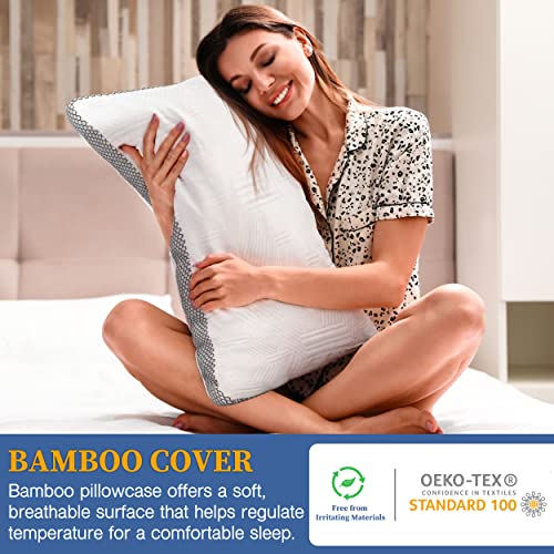 4R Pillows Queen Size Set of 2 - Cooling Shredded Memory Foam Pillow - Firm and Soft Adjustable Bed Pillow for Sleeping - Bamboo Pillow for Back/Stomach/Side Sleepers - Oeko-TEX Certified