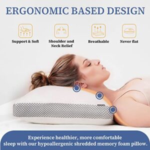 4R Pillows Queen Size Set of 2 - Cooling Shredded Memory Foam Pillow - Firm and Soft Adjustable Bed Pillow for Sleeping - Bamboo Pillow for Back/Stomach/Side Sleepers - Oeko-TEX Certified