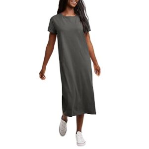 hanes women's originals garment dyed midi, 100% cotton vintage wash ankle-length dress, new railroad gray, xx-large