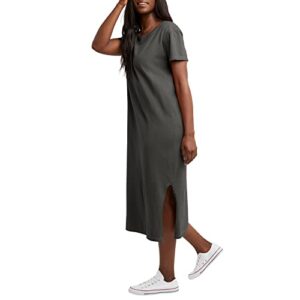 Hanes Women's Originals Garment Dyed Midi, 100% Cotton Vintage Wash Ankle-Length Dress, New Railroad Gray, XX-Large