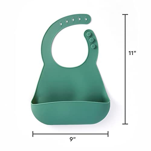 numnum Silicone Bib for Babies & Toddlers | Waterproof, Soft, BPA Free 100% Food Grade Silicone | Self Feeding, Adjustable Fit, Unisex (Glacier Green)