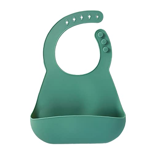 numnum Silicone Bib for Babies & Toddlers | Waterproof, Soft, BPA Free 100% Food Grade Silicone | Self Feeding, Adjustable Fit, Unisex (Glacier Green)