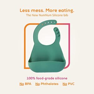 numnum Silicone Bib for Babies & Toddlers | Waterproof, Soft, BPA Free 100% Food Grade Silicone | Self Feeding, Adjustable Fit, Unisex (Glacier Green)