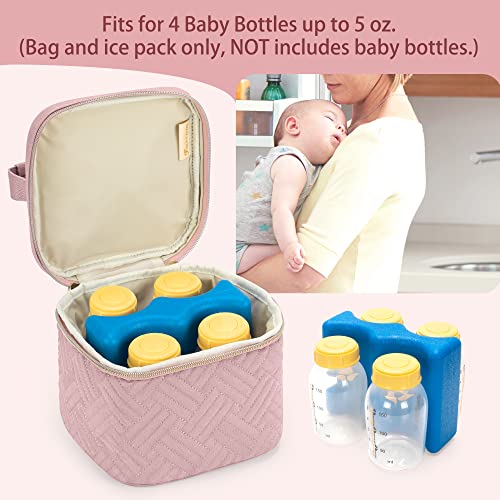 Fasrom Breastmilk Cooler Bag with Ice Pack Fits 4 Baby Bottles up to 5 Ounce, Insulated Baby Bottle Bag for Nursing Moms Daycare or Travel, Easily Attaches to Stroller, Pink (Patent Design)