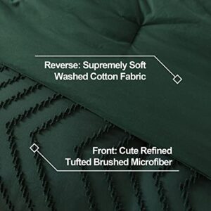 Litanika Comforter King Size Set Dark Emerald Green, 3 Pieces Chevron Tufted Vintage Solid Forest Green Bedding Comforter Sets, Fluffy Bed Set (104x90In Comforter & 2 Pillowcases)