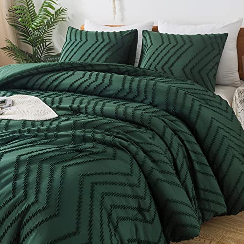 Litanika Comforter King Size Set Dark Emerald Green, 3 Pieces Chevron Tufted Vintage Solid Forest Green Bedding Comforter Sets, Fluffy Bed Set (104x90In Comforter & 2 Pillowcases)