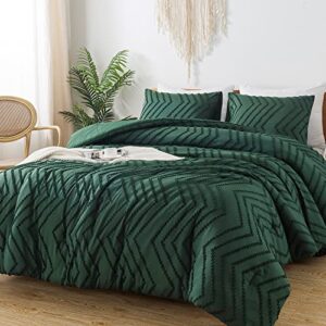 Litanika Comforter King Size Set Dark Emerald Green, 3 Pieces Chevron Tufted Vintage Solid Forest Green Bedding Comforter Sets, Fluffy Bed Set (104x90In Comforter & 2 Pillowcases)