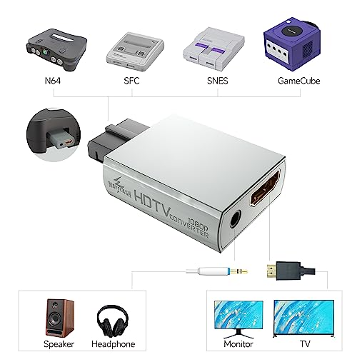 MAYFLASH N64 to HDMI Adapter N64 Gamecube SNES SFC to HDMI Converter 1080P for Full HD Converter with 3.5mm Audio Jack HDMI Output N64 to HDMI Converter