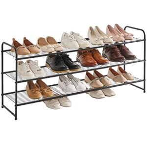 ymyny freestanding shoe racks, 3 tiers stackable & adjustable shoe storage shelf, extra large capacity shoe organizer stand for 20-24 pairs, for entryway, closet, bedroom, black, 42.9" l, uhxj302b