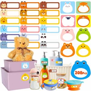208 pcs baby food labels, 26 adorable designs removable food name stickers self-adhesive water/oil/tear resistant for baby, kids, toddlers food containers, water bottles, school supplies, mason jars